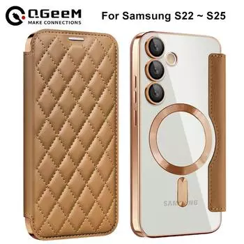 Магнитный кожаный чехол-кошелек для телефона Samsung S22 S23 S24 S25 plus Ultra A55 A35 A16 A05 с откидной крышкой и беспроводной зарядкой, держатель для карт Magsafe Samsung S22 чёрный