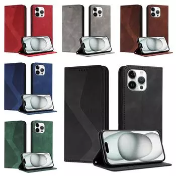 Магнитный кожаный чехол-кошелек-книжка для iPhone 16e 16 15 14 13 12 11 X XS XR 8 Plus Pro Max чехол для телефона S LINE с держателем для карт For IPhone 16e зелёный