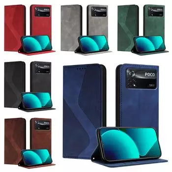 Магнитный кожаный чехол-кошелек-книжка для Xiaomi A1 A2 A3 POCO X3 X4 M4 F7 Pro Ultra 9 13 Lite 4G 5G Phone Cover | Дизайн S LINE Xiaomi A1 синий