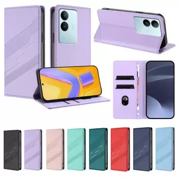 Магнитный кожаный чехол-кошелек-раскладушка для Vivo S17 S18 V27 V27E V29E V40 V40E V50 Lite 5G X100S iQOO Z9s Pro Cover | Классический дизайн for Vivo S17 синий