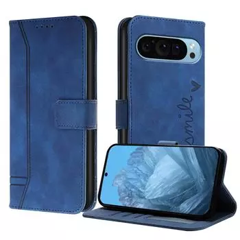 Магнитный кожаный чехол-кошелек с откидной крышкой для Google 5 5A 6 6A 7 7A 8 8A 9 9A Pro XL | Чехол для телефона с защитным принтом в виде улыбки и слотами для карт Pixel 5 синий