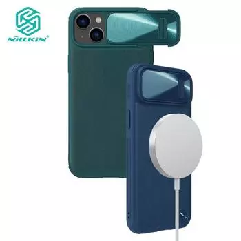 Магнитный кожаный чехол Nillkin CamShield S для iPhone 14, чехол для телефона, слайдер для камеры из сплава, противоударная задняя крышка iPhone 14 зелёный