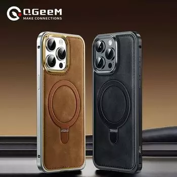 Магнитный кожаный чехол-подставка для телефона для iPhone 14 15 Pro Max, роскошный деловой чехол с металлической рамкой для iPhone 14 Pro 15 Promax iPhone 14 чёрный