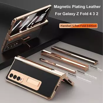 Магнитный кожаный чехол с покрытием S Pen для Samsung Galaxy Z Fold 4 5G 360, полноэкранная защита, подставка для телефона, складной чехол 3 2 For Galaxy Z Fold 3