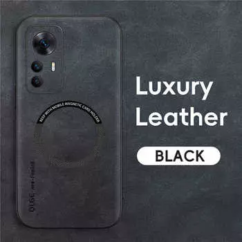 Магнитный кожаный чехол в стиле ретро для Xiaomi 12 Pro 12T Xiaomi12 Pro Xiaomi12T 5G, чехол для телефона с беспроводной зарядкой For Xiaomi 12 чёрный