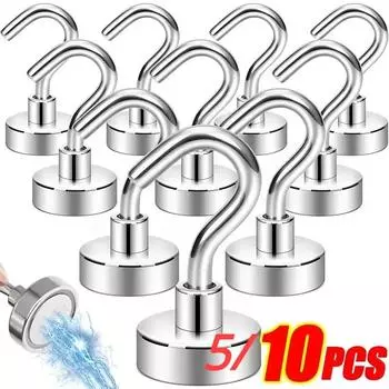 Магнитный крючок 5/10 шт., металлический сильный магнит для дома, кухни, ванной комнаты, настенные крючки для хранения, кольцо, магнитная организация, сад 5PCS