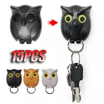 Магнитный крючок для ключей в форме совы Автоматический подмигивающий крючок без дырокола Дверной проем для входа в гостиную Настенный органайзер для хранения крючки 1PC коричневый