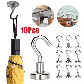 Магнитный крючок Неодимовые магнитные крючки Сверхпрочные настенные крючки Домашняя кухня Барная организация хранения для вешалки Ключ Сильный магнит Diameter 12mm-4PCS