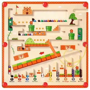 Магнитный лабиринт по цветам и цифрам, деревянные игрушки Монтессори, одинаковые по цвету, деревянные головоломки для малышей, доска для занятий, обучающая, образовательная