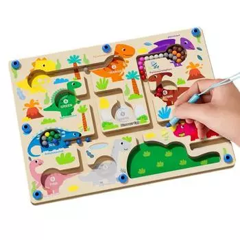 Магнитный лабиринт с бусинами Настольная игра Сортировка динозавров Подсчет чисел Мелкая моторика Мини-мячи Сопоставление Детская развивающая игрушка для дошкольников A