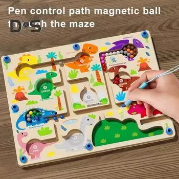 Магнитный лабиринт с бусинами Настольная игра Динозавр Мороженое Сортировка по цвету Подсчет чисел Мелкая моторика Мини-мячи Сопоставление Дети Образовательная Дошкольная игра A