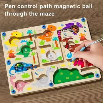 Магнитный лабиринт с бусинами Настольная игра Динозавр Мороженое Сортировка по цвету Подсчет чисел Мелкая моторика Мини-мячи Сопоставление Дети Образовательная Дошкольная игра A