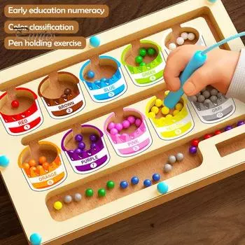 Магнитный лабиринт с бусинами, настольная игра, сортировка по цвету, подсчет чисел, мелкая моторика, мини-шарики, игра «Соответствие», обучающая игрушка для детей дошкольного возраста A