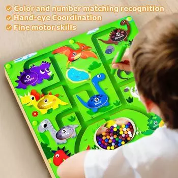 Магнитный лабиринт с цветами и числами, игрушки Монтессори для мальчиков и девочек в возрасте от 3 до 5 лет, деревянная головоломка, подарок для дошкольников, сенсорные занятия One Size зелёный
