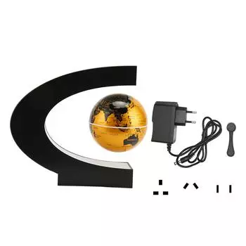 Магнитный левитационный шар золотистый со встроенным светодиодом, матовая текстура, в форме буквы С, 3 дюйма, 12 В, 1 А, магнитная левитация US Plug 100240V