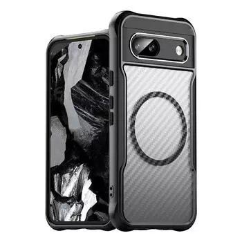 Магнитный матовый чехол из углеродного волокна TPU+PC для Google Pixel 8A Pixel8A противоударный чехол для телефона с линзами из сплава For Google 8A чёрный