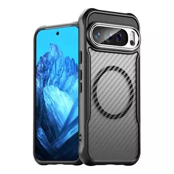 Магнитный матовый чехол из углеродного волокна TPU+PC для Google Pixel 9 Pro XL Pixel9 Pro XL 5G противоударный чехол для телефона из сплава For Google 9 чёрный