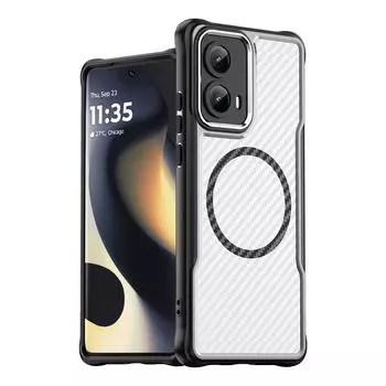 Магнитный матовый чехол из углеродного волокна TPU+PC для Motorola Edge 2024 Motoedge 2024 5G противоударный чехол для телефона с линзами из сплава For Motorola Edge 2024 чёрный