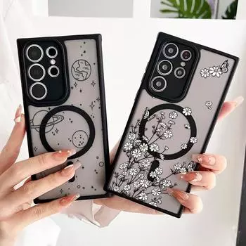 Магнитный матовый чехол Magsafe для Iphone 15 14 Pro Max 13 12 Samsung S24 Ultra S23 FE S22, противоударный чехол с изображением бабочки и цветочной планеты Samsung S24