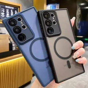 Магнитный матовый прозрачный квадратный чехол для телефона для Samsung S23 S22 Ultra Plus iPhone 15 Pro Max 14 13 12 11 противоударный защитный чехол для камеры-бампер Samsung S23 чёрный