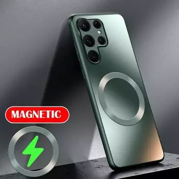 Магнитный матовый силиконовый чехол для Samsung S25 Ultra S24 Plus с беспроводной зарядкой, противоударный жесткий бампер из ПК для Galaxy S23 S22 Plus Samsung S24 чёрный