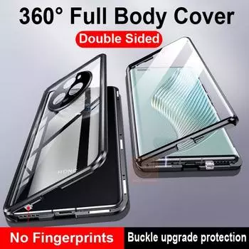 Магнитный металлический бампер на 360 градусов для Huawei P60 50 40 Pro Honor 80 70 mate 60 50 40 Pro, полная защита объектива, чехол для телефона из закаленного стекла For Huawei P60 чёрный