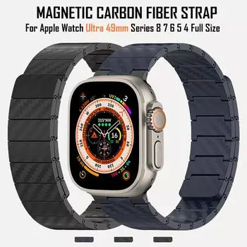 Магнитный металлический ремешок из углеродного волокна для Apple Watch Ultra 8 7 6 SE 5-полосный роскошный браслет для iWatch 49 мм, 45 мм, 42 мм, 44 мм, 38 мм, 40 мм, 41 мм