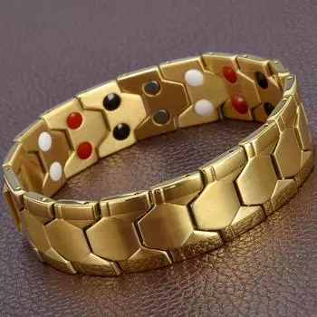 Мужской магнитный браслет 18 мм шириной 4 в 1, индийские мужские украшения, матовый золотистый цвет, нержавеющая сталь, мужские браслеты 19CM золотой