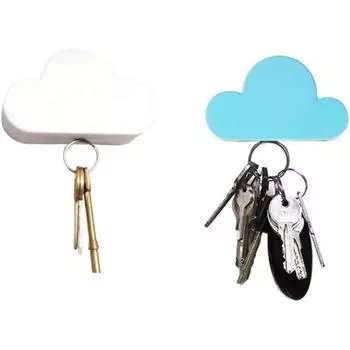 Магнитный настенный держатель для ключей Blue White Cloud, мощные магниты удерживают брелки, крючки-органайзер для ключей с клеем для входной двери (2 шт.) синий