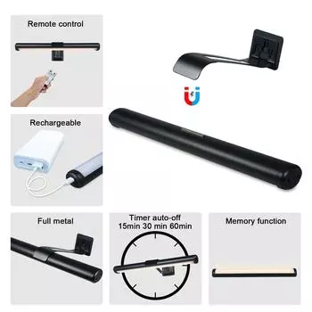 Магнитный настенный светильник, перезаряжаемый, настенный светильник для картин, настенное искусство, световая живопись, сенсорное управление, пульт дистанционного управления Black