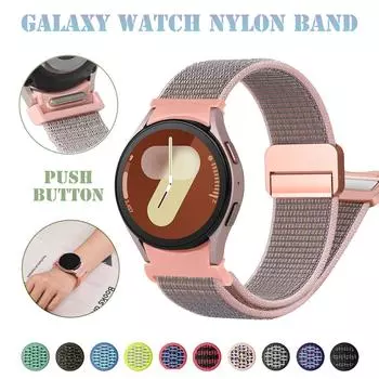 Магнитный нейлоновый ремешок One Click для Samsung Galaxy Watch 7 6 5 4 40 мм 44 мм FE 40 мм 6 Classic/4 Classic/5 Pro Мягкий браслет без зазоров для Galaxy Watch 7 Galaxy Watch 7 40mm 44mm белый