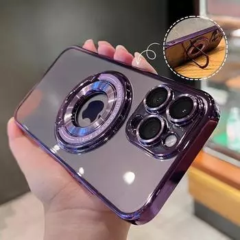 Магнитный невидимый кронштейн с прозрачным покрытием для чехла Magsafe для iPhone 11 12 13 14 Pro Max Plus, противоударный мягкий чехол-держатель iPhone 14 Pro Max чёрный