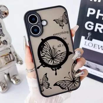 Магнитный однотонный чехол с краями для iPhone 16 Pro Max 15 14 Plus 13 12 Mini 11 Pro Max 8 7 черный бабочка мягкие края жесткий прозрачный чехол для телефона iPhone 16 чёрный