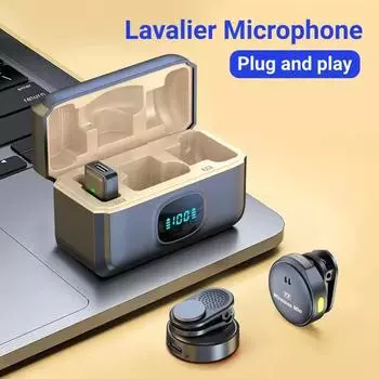 Магнитный петличный микрофон, беспроводной петличный микрофон с чехлом для зарядки, микрофон для записи аудио и видео с шумоподавлением для потоковой передачи со смартфона