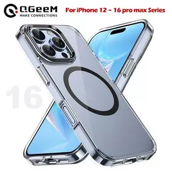 Магнитный прозрачный чехол для ПК Magsafe Wireless Charging для iPhone 16 15 14 Plus 13 Pro Max 12 Pro MaxПрозрачный чехол для телефона iPhone 12 чёрный