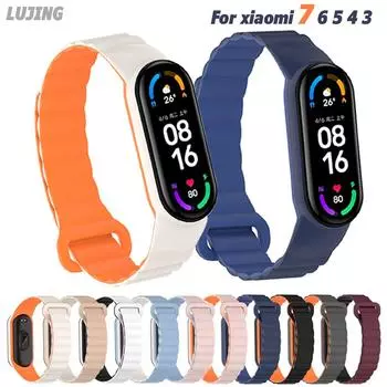 Магнитный ремешок для часов для Xiaomi Mi Band 7 6 5 4 3, аксессуары, спортивные аксессуары из силиконовой резины, умные часы Pulseira, ремень Correa, браслет для Mi Band 7, ремешок