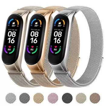 Магнитный ремешок для Xiaomi Mi Band 3 4 5 6 Smartwatch наручный металлический сетчатый браслет браслет из нержавеющей стали 3/4/5/6 Universal серебряный