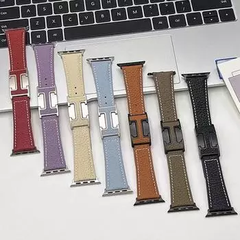 Магнитный ремешок из кожи личи для Apple Watch Ultra 2 49 мм 10 42 мм 46 мм женский браслет для iWatch 9 7 8 6 5 4 Se 41 мм 45 мм 38 мм 40 мм 44 мм Band 38mm 40mm 41mm чёрный