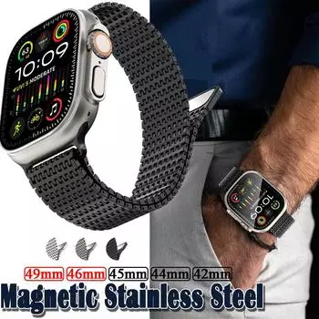 Магнитный ремешок из нержавеющей стали для умных часов 49 мм 46 мм 45 мм 44 мм 42 мм металлический ремешок-браслет для умных часов Ultra 2 Ultra Series 10 9 8 7 6 3 5 Se 42mm 44mm 45mm 46mm 49mm
