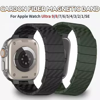 Магнитный ремешок из углеродного волокна LUJING для Apple Watch Ultra2, ремешок 49 мм, IWatch Series 8, 7, 45 мм, 41 мм, 44 мм, 40 мм, 42 мм, 38 мм 6, 5, 4, 3 SE 2, легкий браслет для мужчин For 38mm 40mm 41mm чёрный