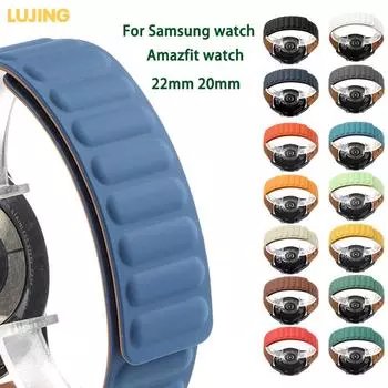 Магнитный ремешок LUJING 20 мм 22 мм для Samsung Galaxy 46 мм 42 мм watch3 45 ммGear S3 active 2, силиконовый ремешок для часов для Huawei Amazfit GTR