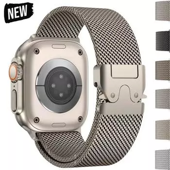 Магнитный ремешок Milanese Loop для Apple Watch Ultra 2 Band 49 мм 46 мм 45 мм 44 мм 42 мм 40 мм 38 мм браслет Correa для iWatch Series 10 9 8 7 SE For iwatch S10 42mm чёрный