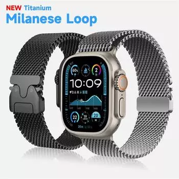 Магнитный ремешок Milanese Loop для Apple Watch Ultra 2 Band 49 мм 46 мм 45 мм 44 мм 42 мм 40 мм 38 мм браслет Correa для iWatch Series 10 9 8 7 SE For iwatch S10 42mm чёрный