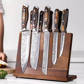 Магнитный режущий блок из дерева акации, держатель для хранения бытового резака, органайзер для резака, полка, большая емкость, подставка для кухонных столовых приборов