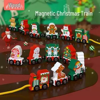 Магнитный Рождественский поезд с цифрами Развивающие строительные блоки для детей