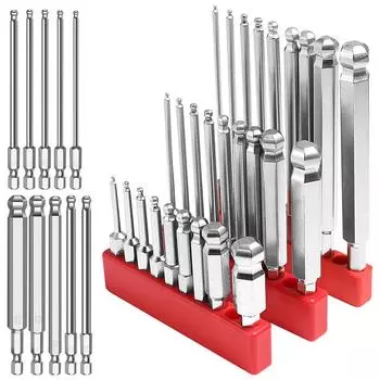 Магнитный S2 стальной шаровой наконечник с шестигранной головкой шестигранные отвертки набор сверл набор инструментов 50mm-9pcs серебряный