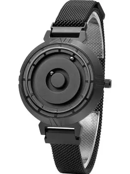 Магнитный шарикоподшипник кварцевый минимализм черный черный нержавеющая сталь сетчатый ремень [EUTOUR] Часы, Дизайн, Женские часы, Часы, Повседневные, Водонепроницаемые, 36MM, чёрный