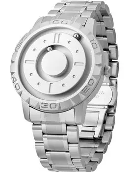 Магнитный шарикоподшипник кварцевый минимализм серебристый браслет из нержавеющей стали [EUTOUR] Часы, Дизайн, Мужские часы, Часы, Повседневные, Водонепроницаемые, 40MM, Циферблат,