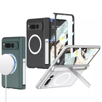 Магнитный шарнир для чехла для беспроводной зарядки Magsafe для Google Pixel Fold, жесткого кожаного чехла из ПК с подставкой и защитным чехлом из стеклянной пленки for Pixel Fold&case only