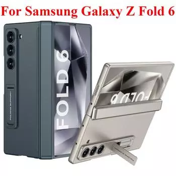 Магнитный шарнир для Samsung Galaxy Z Fold 6 5 4, пластиковый чехол для защиты от шпионажа, полный охват, защитный чехол, держатель, подставка, роскошная подставка Fold 6 Case & Clear Film серебряный